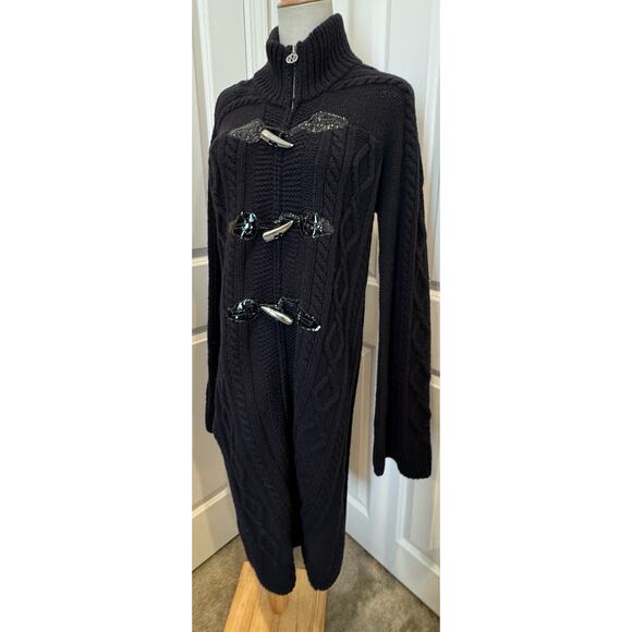 Tory Burch Wool Cable knit long sweater zip up Black jacket Women’s Small - Picture 3 of 16